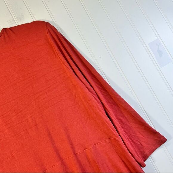 J Jill Wearever Collection V Neck Faux Wrap Front 3/4 Sleeve Top Coral L - Picture 4 of 16